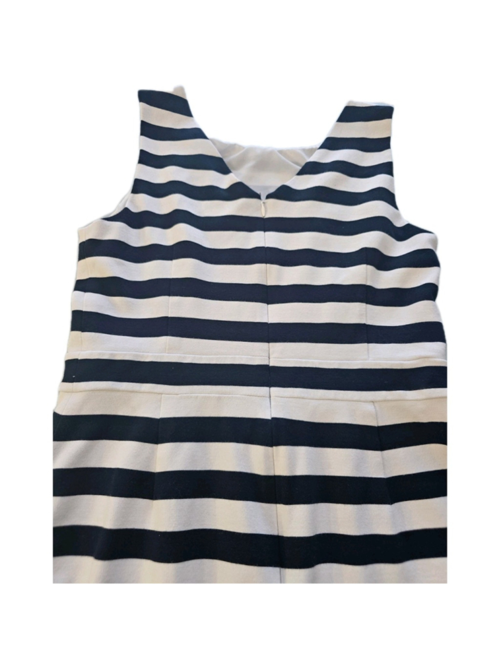 Banana Republic Dress Size 14 Womans Navy White Striped Ponte Sleeveless Ruffle - Picture 8 of 16